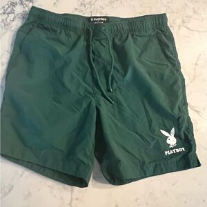 PacSun Playboy Bunny Logo Green Nylon Shorts Size Small Drawstring EUC